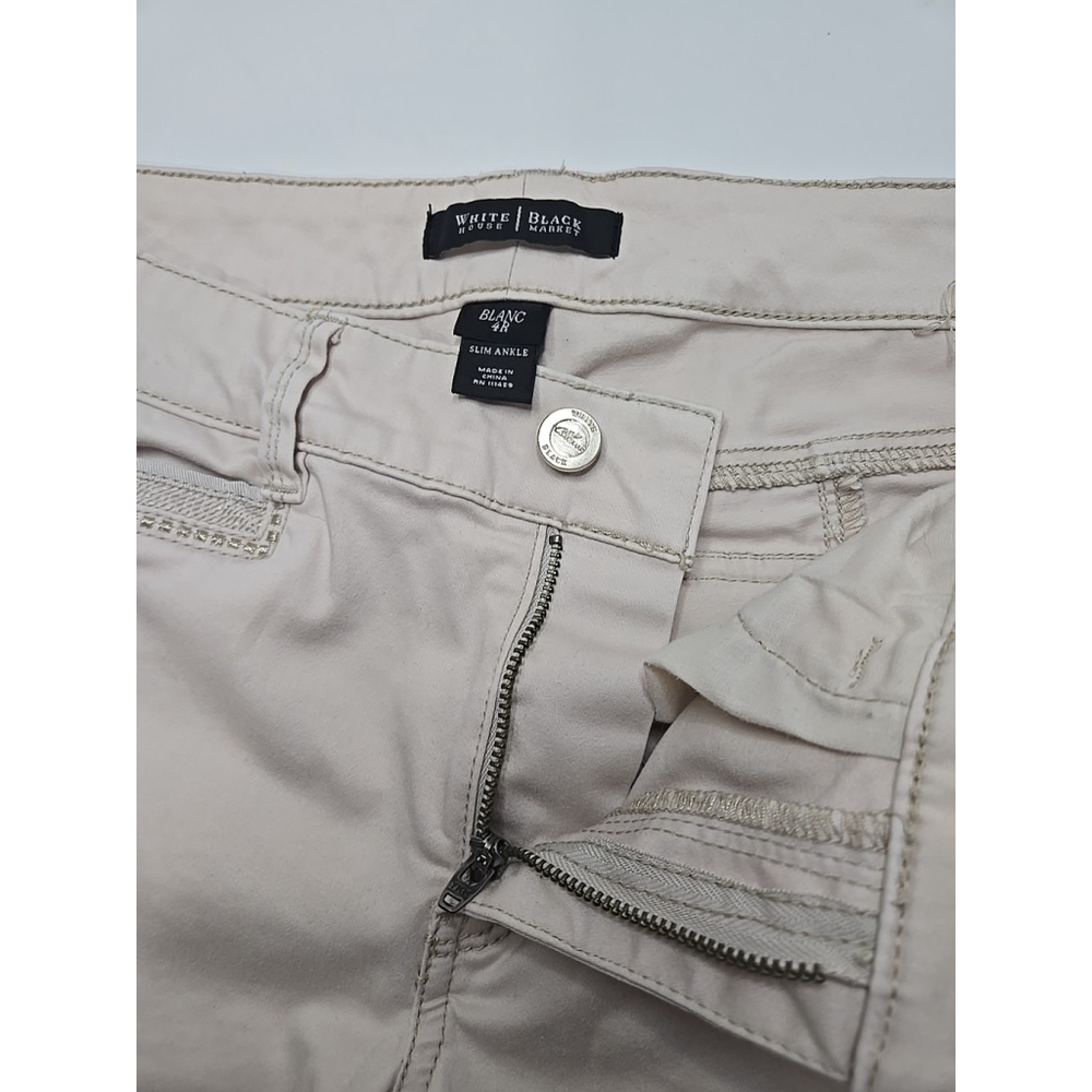 White House Black Market 4 Slim Ankle Cargo Pants Beige Stretch Tailored Fit - Picture 3 of 10